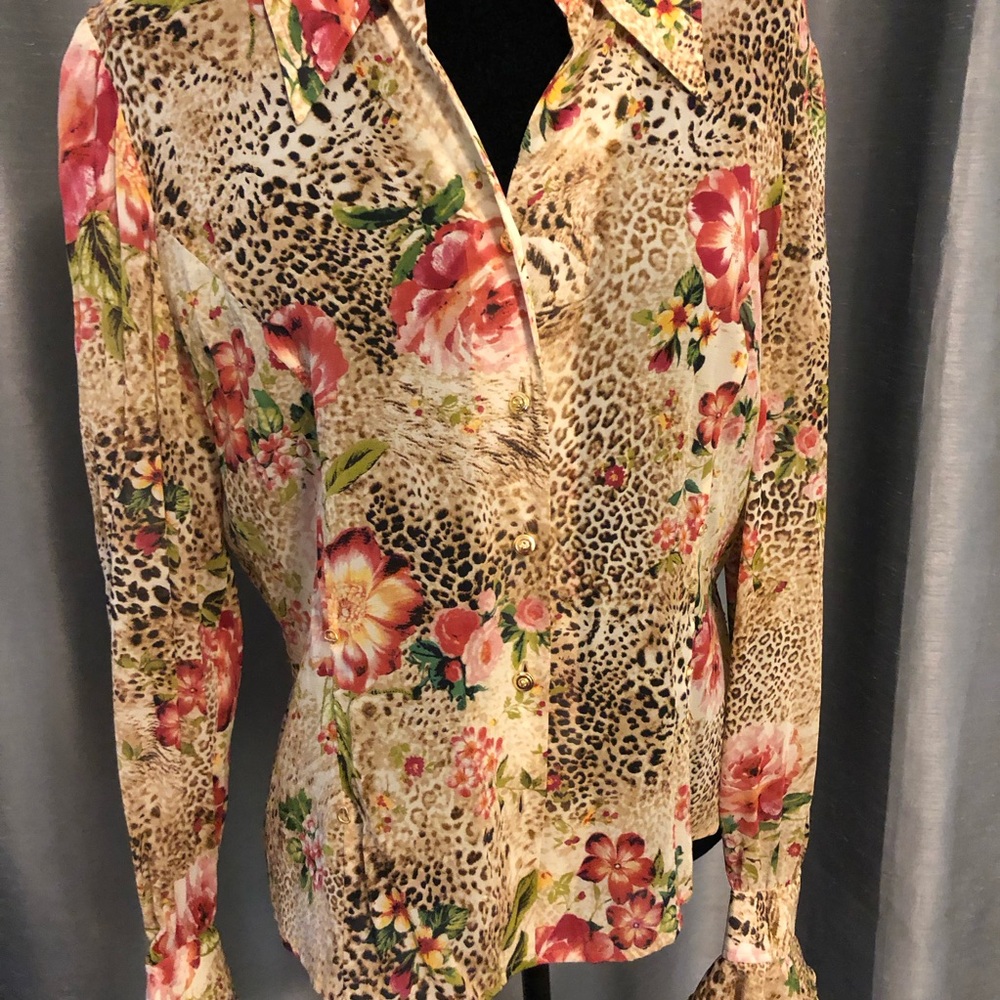 St John Couture silk floral blouse size 10